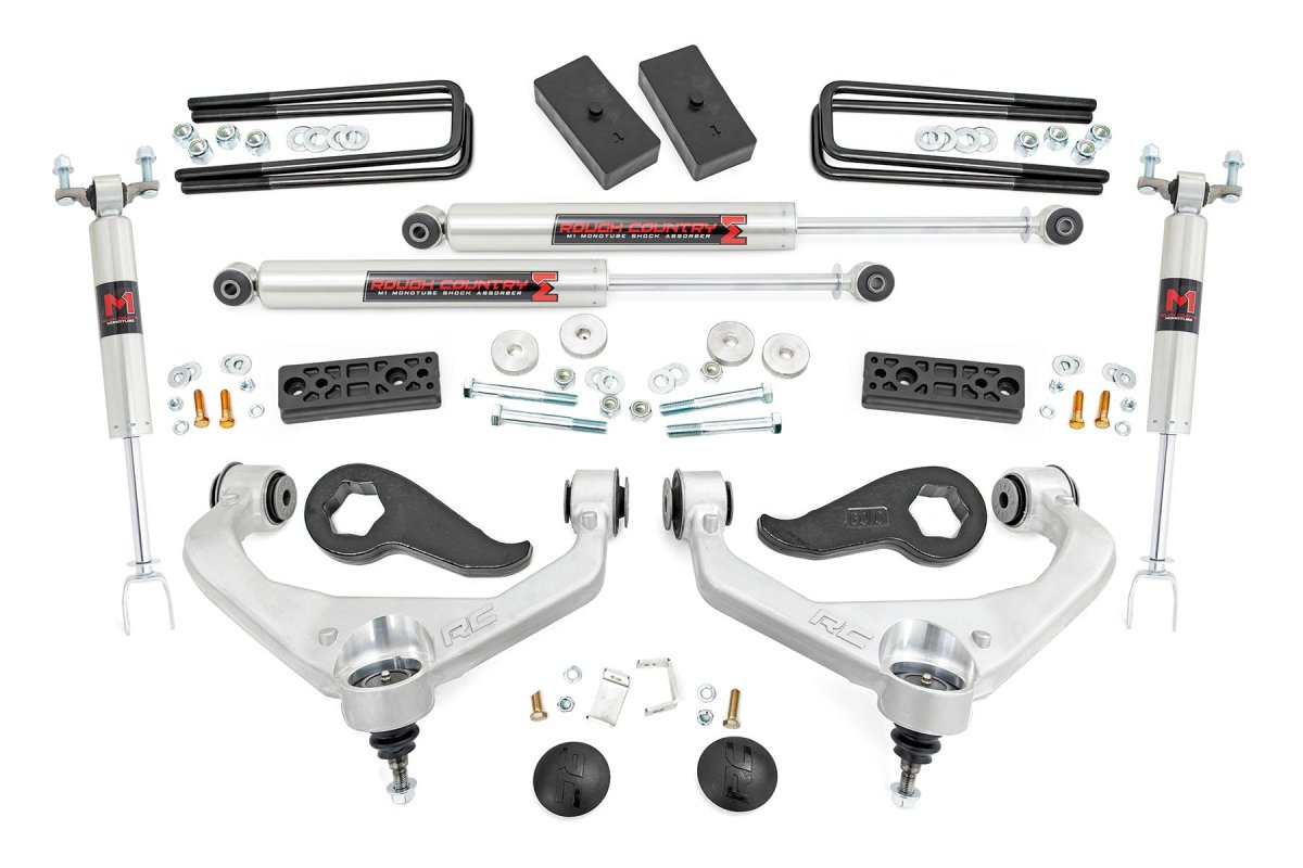 Chevrolet Silverado 2500 HD Suspension Lift Kit - Front + Rear - Rough Country - 3 Inch Lift Kit + Upper Control Arms + M1 + N3 Nitrogen-charged Shocks - '20-'24